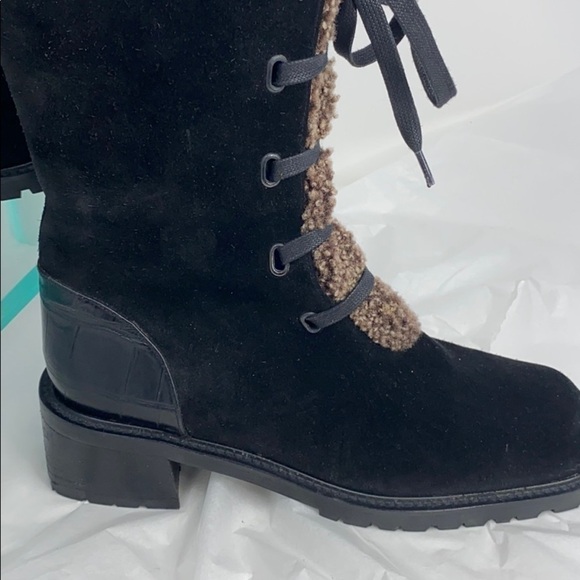 Stuart Weizman Sz 6B Black Suede Shearling Boots - Picture 9 of 14